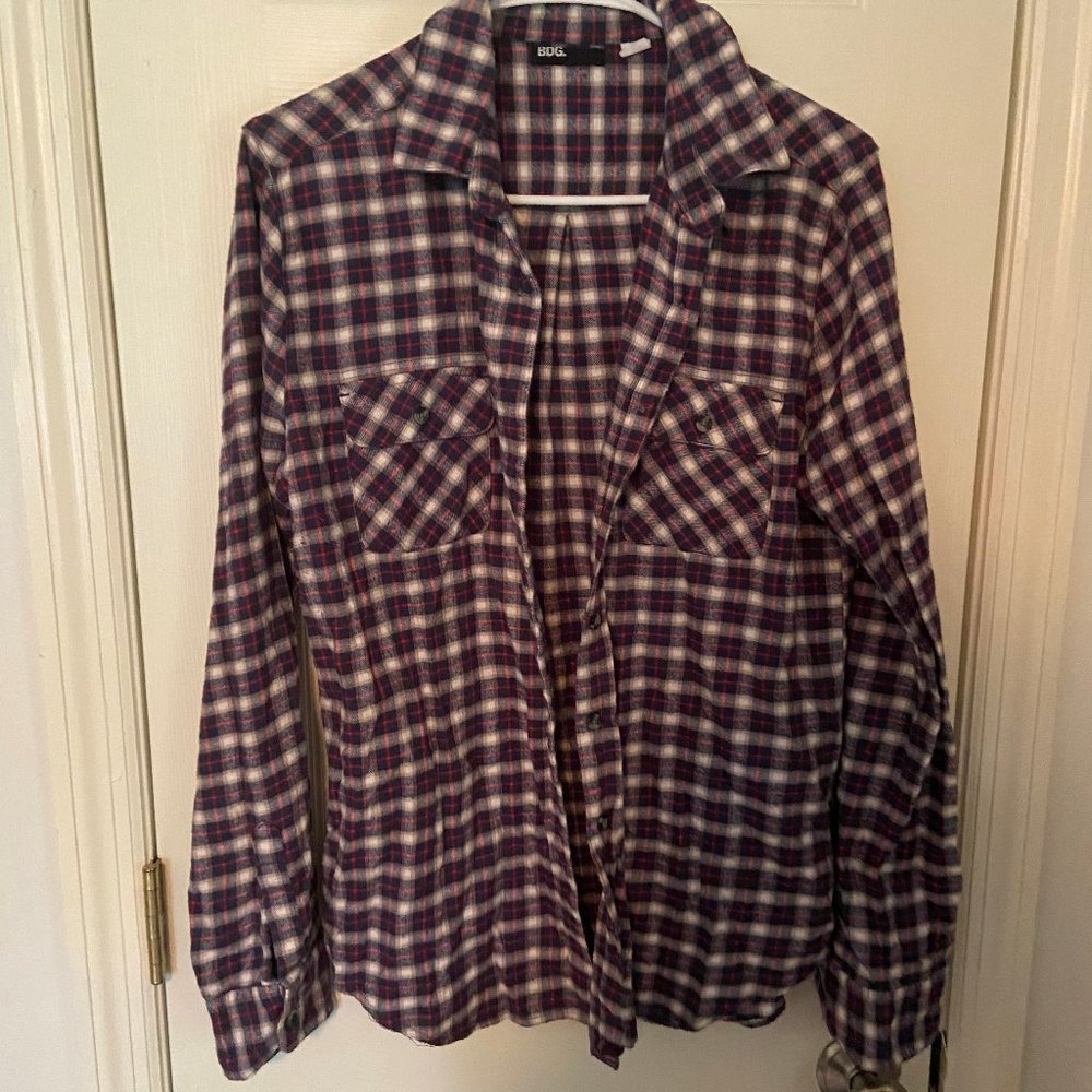 BDG red white & navy blue boyfriend flannel